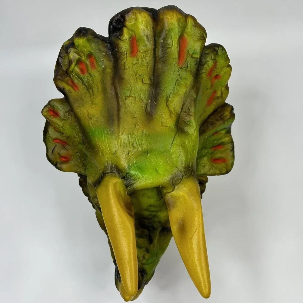Cesar DINOSAUR TRICERATOPS Vintage 1987 Vinyl Mask Green EUC Halloween‎